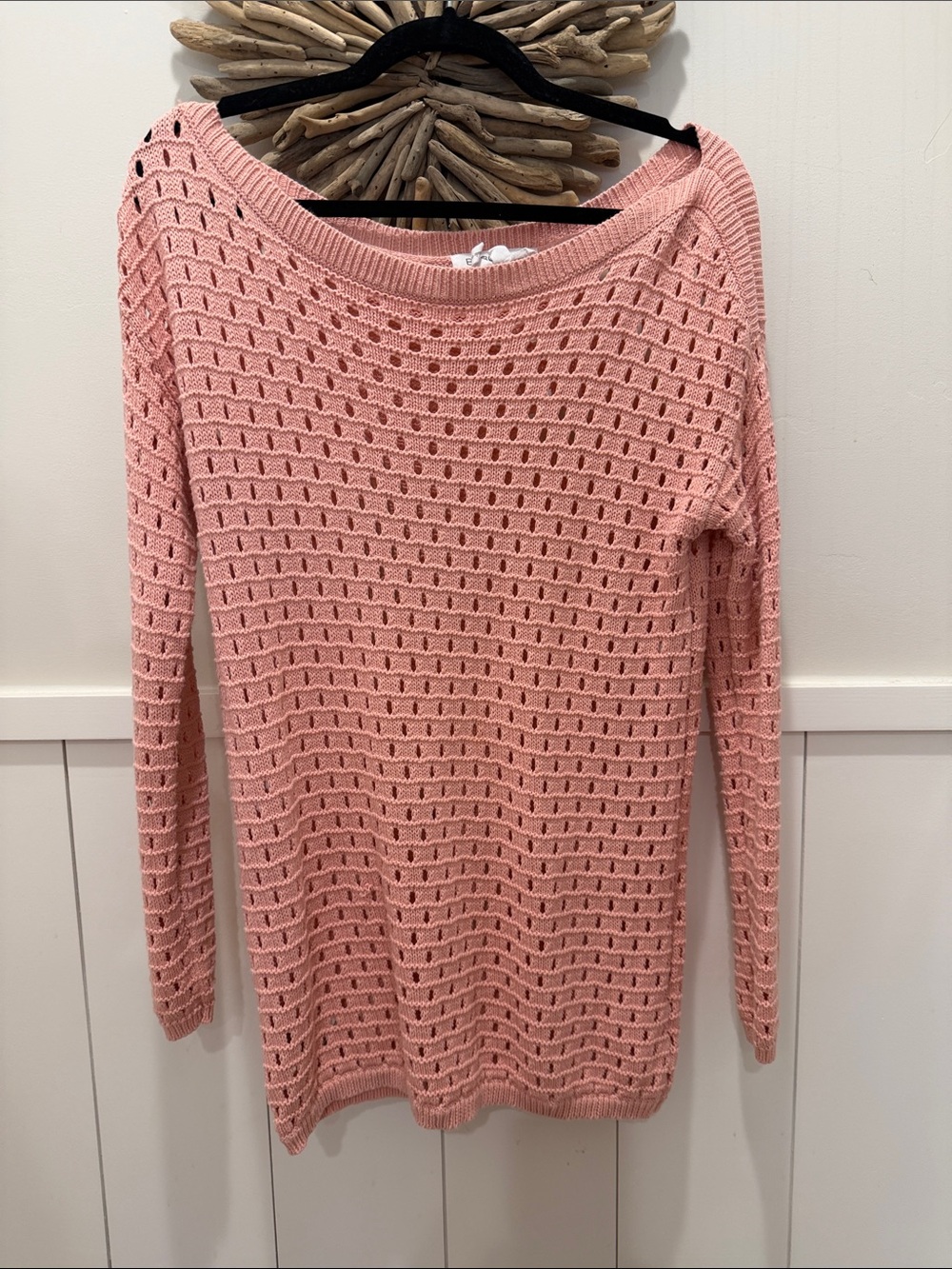 BCBG Open-Knit Scoop Neck Sweater in Blush Pink